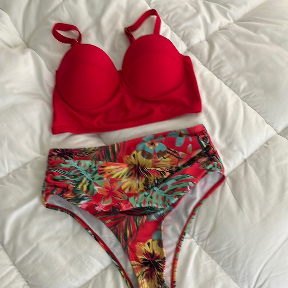 SHEIN Red and Floral Bikini Set